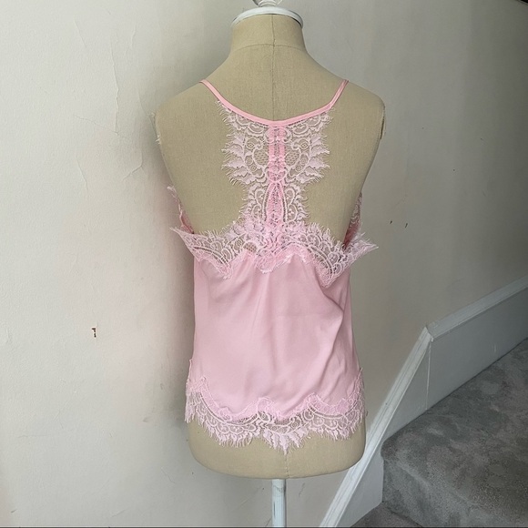 Gold Hawk Silk Soft Pink Lace Trim Lucy Crop Cami Camisole Top EUC Size XS - Picture 4 of 9